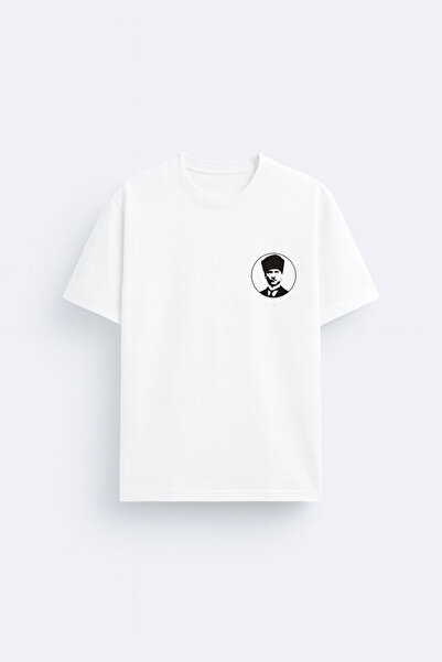 AYDESİGN Tricou alb din țesătură 100% bumbac cu imprimeu pe piept Mustafa Kem...