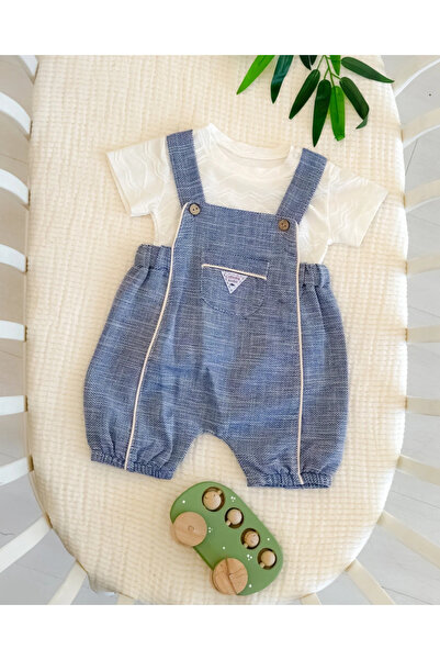 hümabebe Linen 2-Piece Summer Salopet Set with Pocket Details on the Front