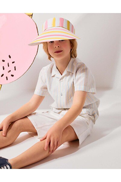 Ziddy Short Sleeve Cotton Shirt With Stripes B&S For Boys White Yellow Blue