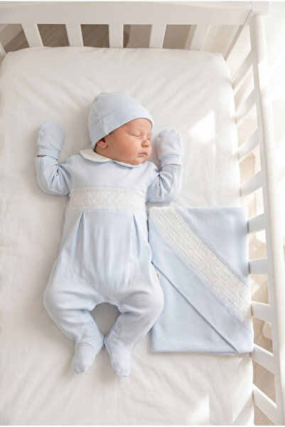 Mert Baby Elian 4'lü Bebe Yaka Kroşeta Detaylı Organik Hastane Çıkış Seti %10...