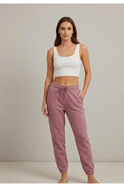 TOSKI Women's dark pink sweatpants with Stretchy and adjustable drawstring