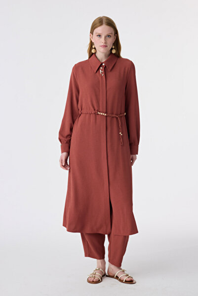 Zühre Collared Belted Button Detailed Tile Giy Çık 0353