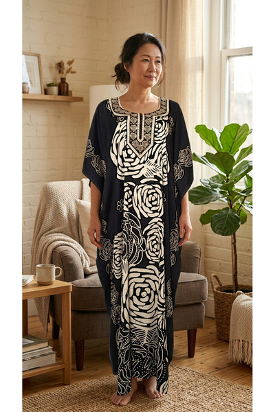 None/Brand Women’s Floral Batik Kaftan – Elegant Maxi Loungewear & Beach Cove...
