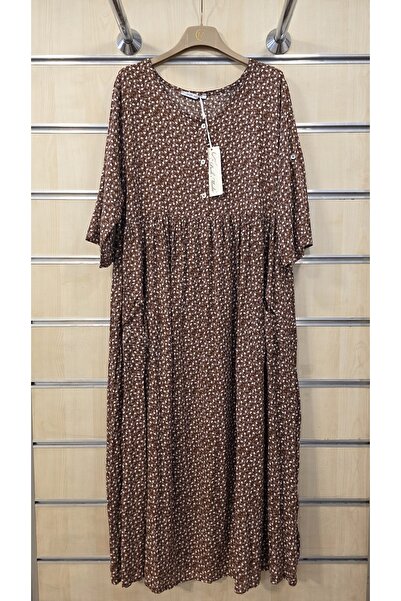 Park Moda Robadan Viscose Long Dress with Small Floral Pattern