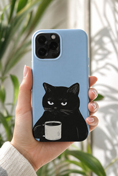 KILIFOLOG iPhone 15 Pro Max Uyumlu Lansman Silikon Kahve Seven Kedi Desenli D...