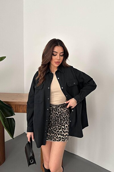ozelia Black Double Pocket Flap Snap Shirt