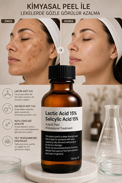 Puredermine Hibrit Kimyasal Peeling – Lactic Acid %15 + Salicylic Acid %15 Gü...