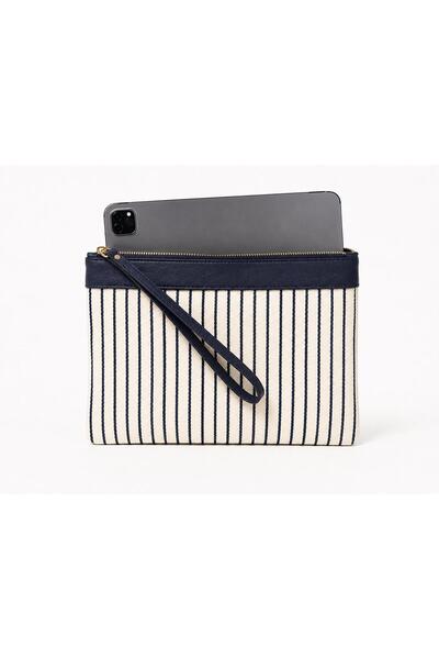 Nexora Collection Navy Blue Color Women's Canvas Clutch Model with Handle