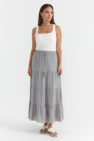 PAULMARK Women's Elastic Waist Long Skirt