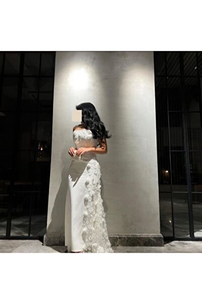 SKY dresses فستان ابيض كلفه ورد