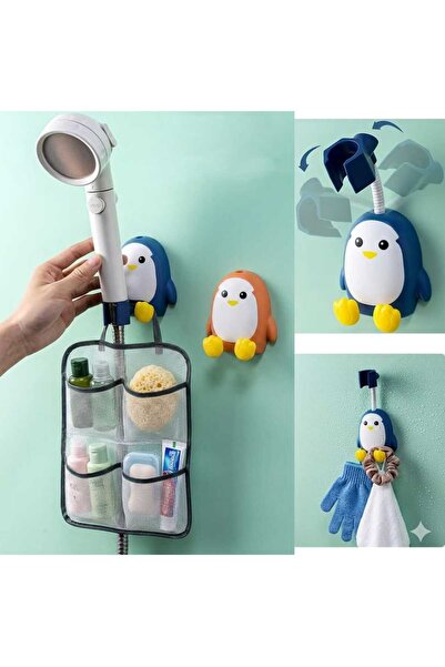 tafce Penguen Duş Başlığı Tutucu, Sevimli Banyo Organizer Askı 1 Adet