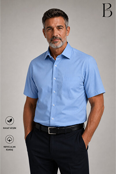 BURSPA Relaxed Fit Classic Cotton Short Sleeve Men's Dad Shirt