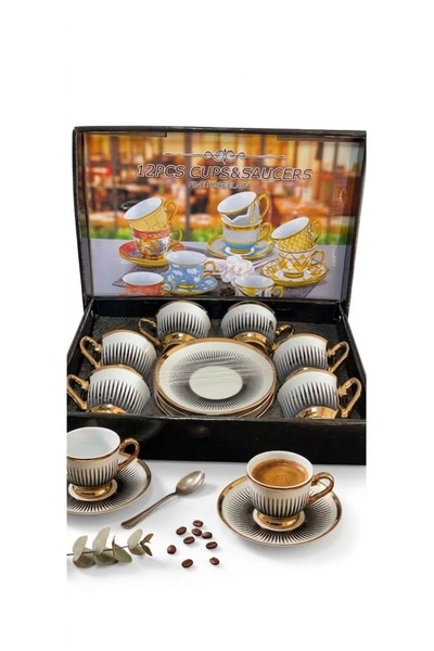 OEM Set Elegant de Cafea – 6 Cești + 6 Farfurioare -Porțelan