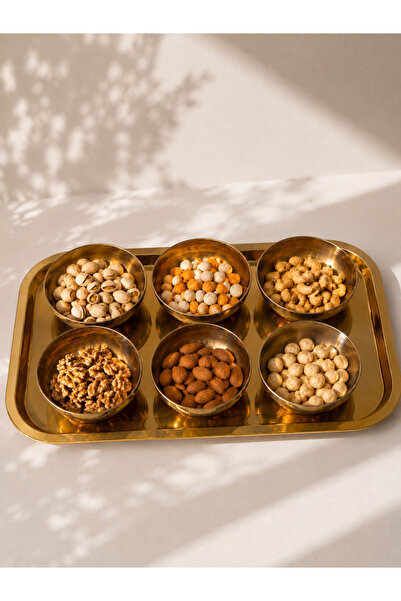Maloria Gold Metal 7-Piece Presentation Tray and Snack Bowl