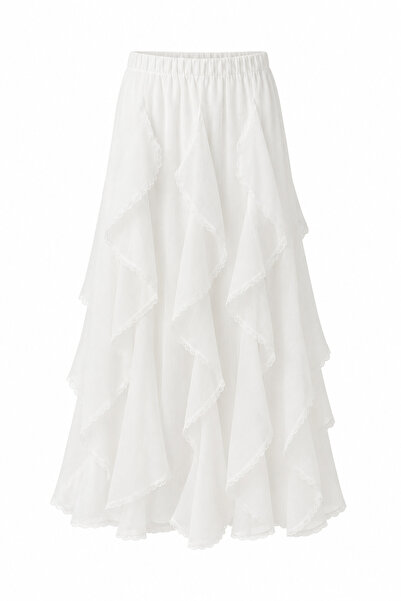 HAZELANNA Lace Ruffled White Skirt