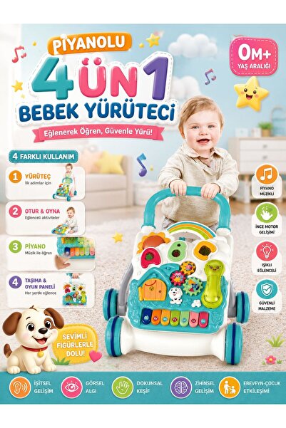 SAZE Piyanolu 4’ü 1 Arada Bebek Yürüteci Işıklı Müzikli Eğitici Aktivite Masa...