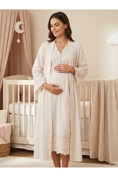 Lohussa New Season Ecru Fisto Linen Dressing Gown Special Design 100% Cotton ...