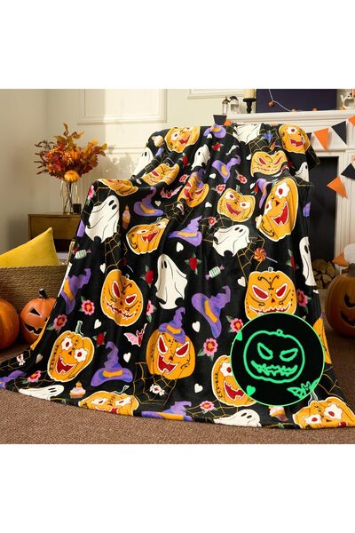 Joiedomi Pătură de Halloween, moale, din flanelă fleece, fosforescentă, cu do...