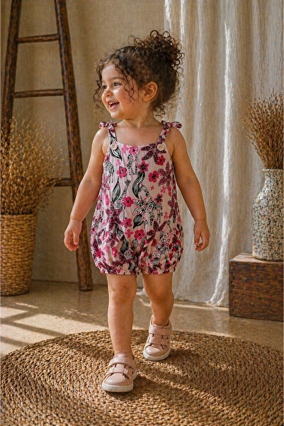 nk kids 1-4 years old floral strap shorts jumpsuit powder