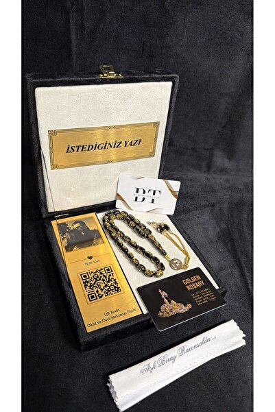 BİRCAN TASARIM Golden Rosary Premium Kutulu Altın Parçacıklı Tesbih 925 Ayar ...