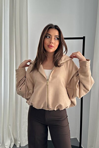 ozelia Beige Short Hooded Jacket