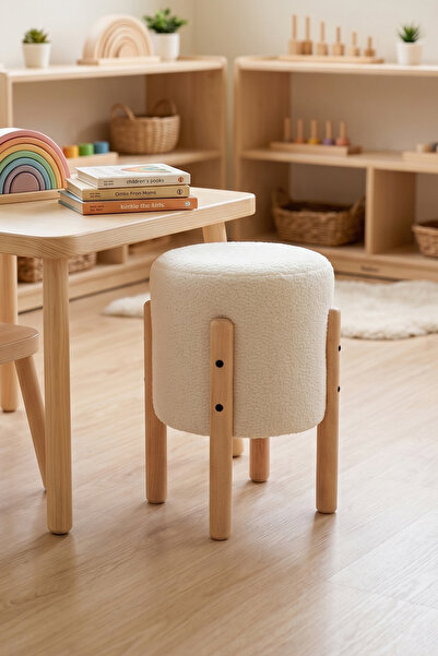 ROZİTOYS Çocuklar İçin Yumuşak Kumaş Puf, Berjer Yuvarlak