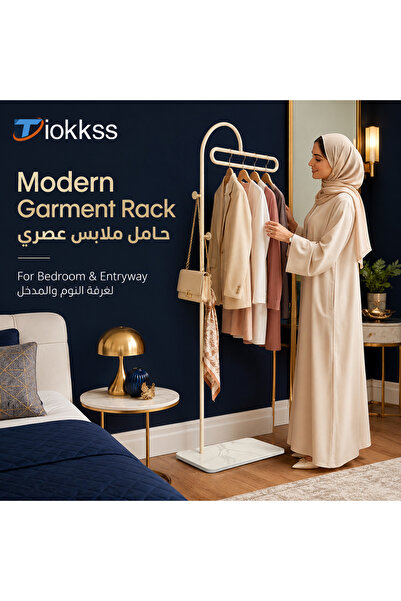 Tiokkss Modern Garment Rack With Side Hooks, Space Saving Clothes Rack, Bedro...