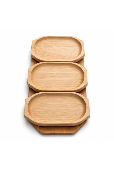 OEM Solid Wood Serving Platter Set with 3 Removable Trays, 75 cm