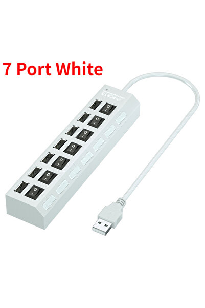 Choice3 موزع USB 2.0 أبيض بـ 7 منافذ مع مفتاح تشغيل/إيقاف، موسع متعدد المنافذ...
