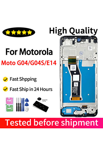 Choice شاشة عرض سوداء مع إطار E14 لهاتف Moto G04 XT2421-2 شاشة LCD مع محول رق...