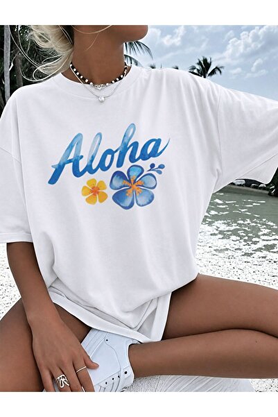 LELVANİ TRICOU DE DAMĂ ALOHA ALBASTRU GALBEN CU MODEL FLORAL, CU GULER ROTUND