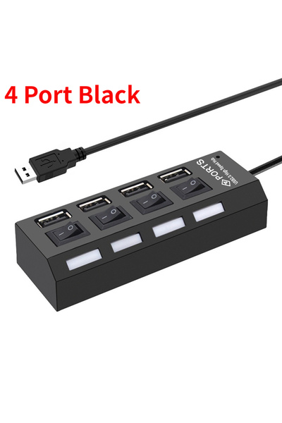choice2 موزع USB 2.0 أسود بـ 4 منافذ، موسع متعدد المنافذ 4/7 منافذ مع مفتاح ت...