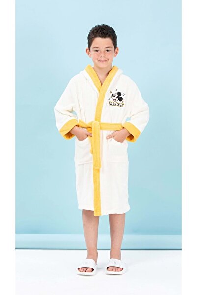 Özdilek Licensed Hooded Children's Bathrobe Age 9/10 - Mickey Mouse Star Cream