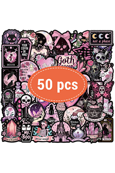 Choice 50PCS-TZ-190 50 Pcs Gothic Skull Witchy Stickers Dark Pink Goth Waterp...