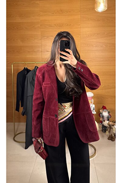 Şevval Baskın Bordo Süet Blazer Ceket