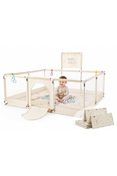 Nichiduta Children's playpen Beige, 180 x 200 x 73cm, metal frame, mesh walls...