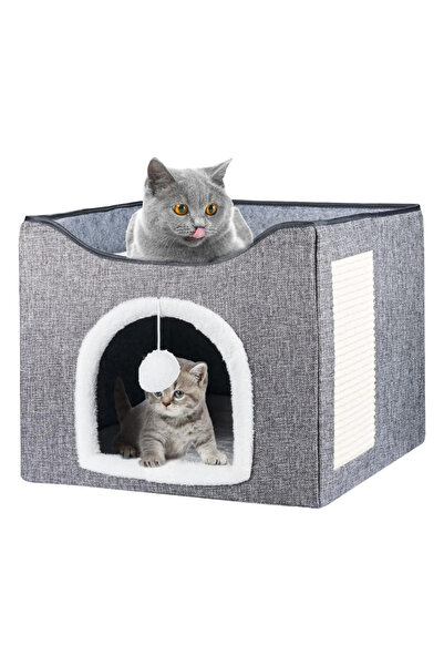 Velaris Cube Cat House - Platform & Scratcher, Safe Comfort (Grey)