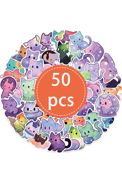 Choice 50PCS-TZ-223 50PCS Cartoon Rainbow Starry Sky Cat Stickers Kawaii Spac...