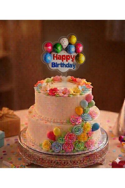 BEST PARTİ Happy Birthday Balloon Birthday Cake Top Plexiglass Lettering