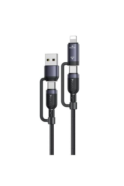 Yesido Καλώδιο CA200 Braided 4-σε-1 USB / Type-C / Lightning 60W 1m Μαύρο