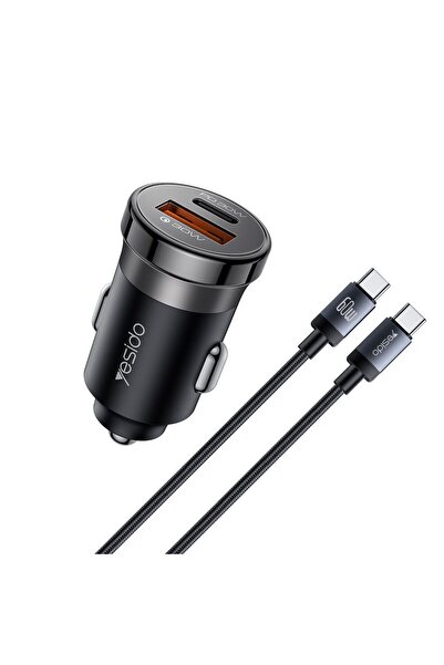 Yesido Φορτιστής Αυτοκινήτου Y72 USB-A + USB-C με καλώδιο Type-C 30W PD Μαύρο