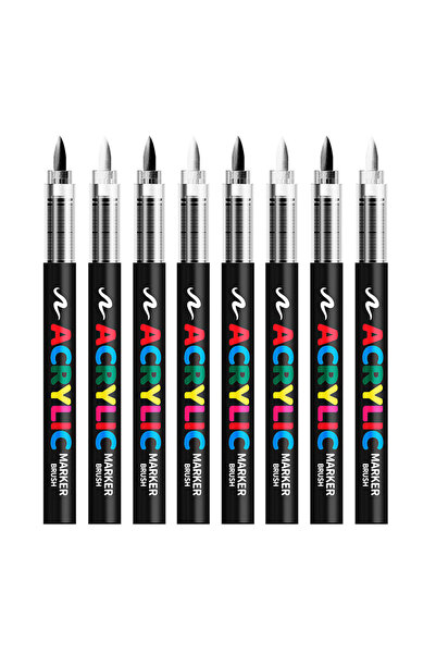 Choice 4Black and 4White White & Black Acrylic Paint Pens Brush Tip Water Bas...