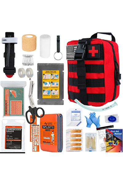 Choice1 Full set Red Survival Kit First Aid Survival Gear Molle System Compat...