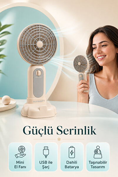 ALFAGİFT USB Şarjlı Mini El Fanı Taşınabilir Masaüstü Sessiz Vantilatör Güçlü...