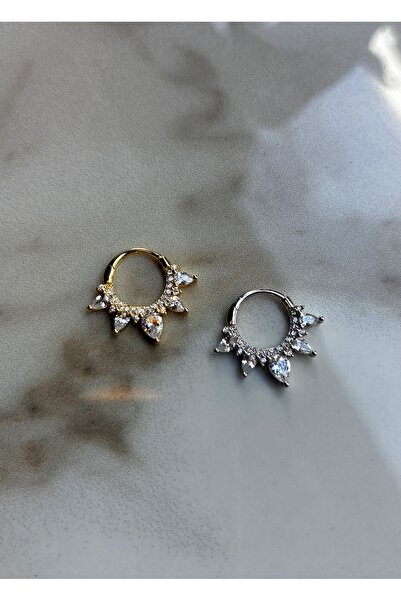 Miltonia 925 Ayar Gümüş Damla Taşlı Halka Tragus Daith Helix Küpe Piercing
