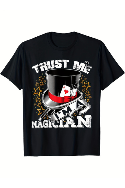 yiou trendy clothing تي شيرت رجالي مطبوع عليه عبارة "Believe Me, I'm a Magician"