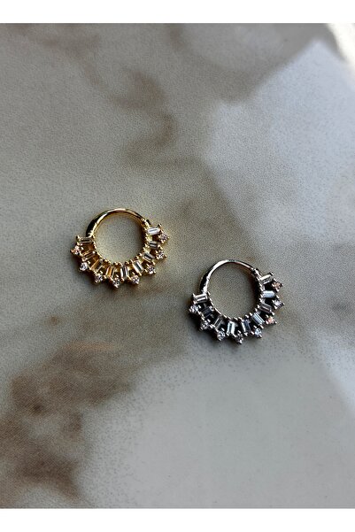 Miltonia 925 Ayar Gümüş Baget Taşlı Halka Tragus Daith Helix Küpe Piercing