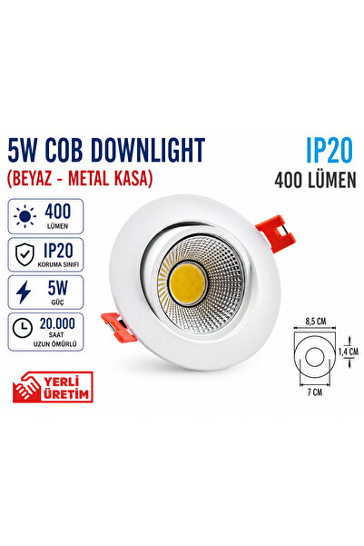 Lampist 5W Metal, Beyaz Kasa Cob Downlıght 6500K
