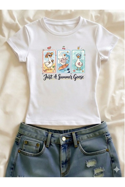 Vordevia Tricou crop cu mânecă scurtă și decolteu rotund, din Lycra, cu impri...