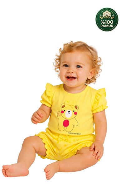 Divonette Ruffle Short Sleeve Girls' T-Shirt Cotton Teddy Bear Pattern Summer...